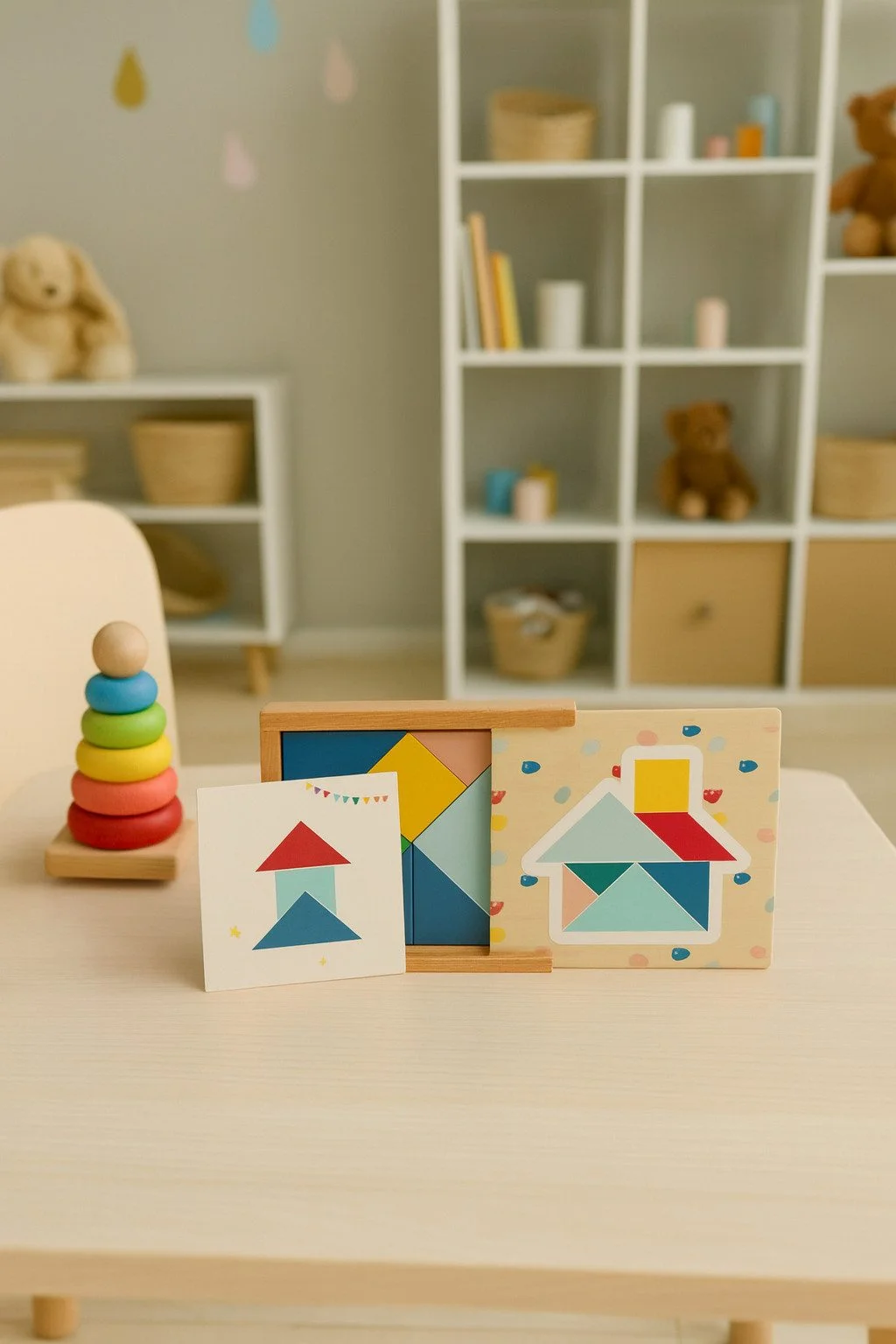 Holz Lernspiel Set – Zahlen, Uhrzeit oder Tangram (Auswahl)